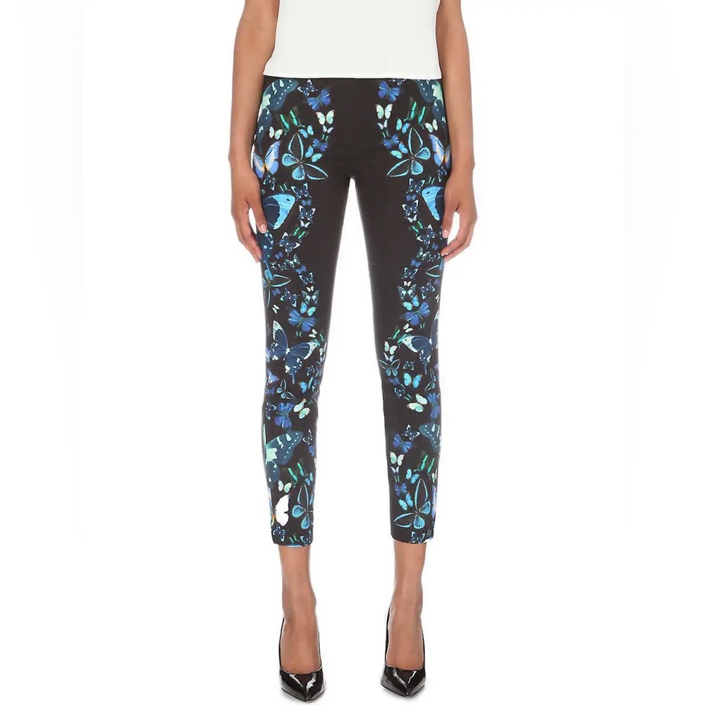 TED BAKER Butterfly Collective print black slim trousers cigarette pant side zip